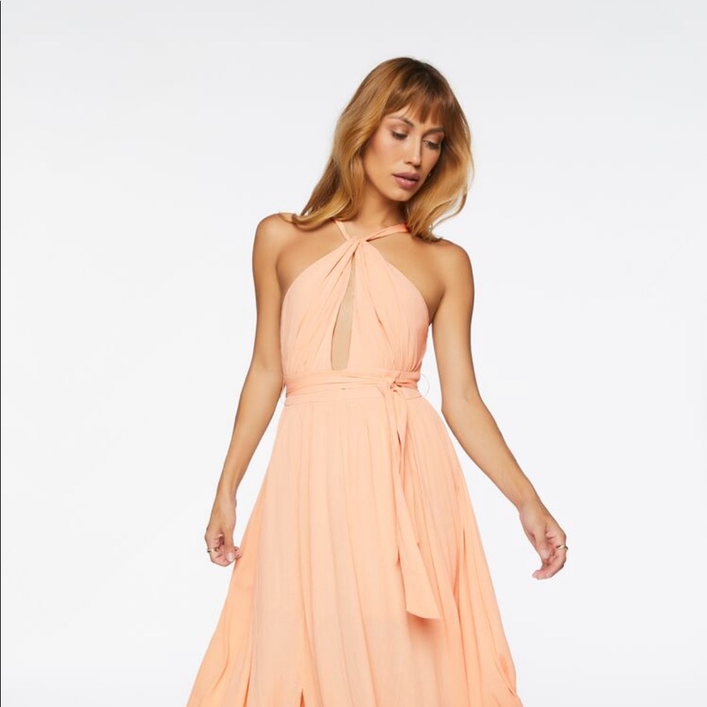 Halter Maxi Dress - Peach - detailed neck cutout - NWT